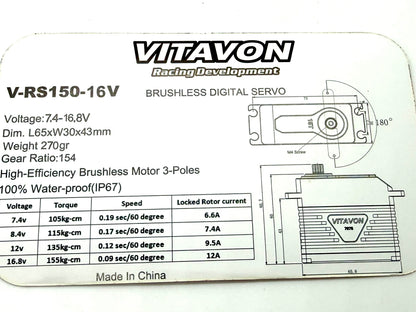 VITAVON V-RS150-16V 150KG SERVO FOR 1/5 VEHICLES